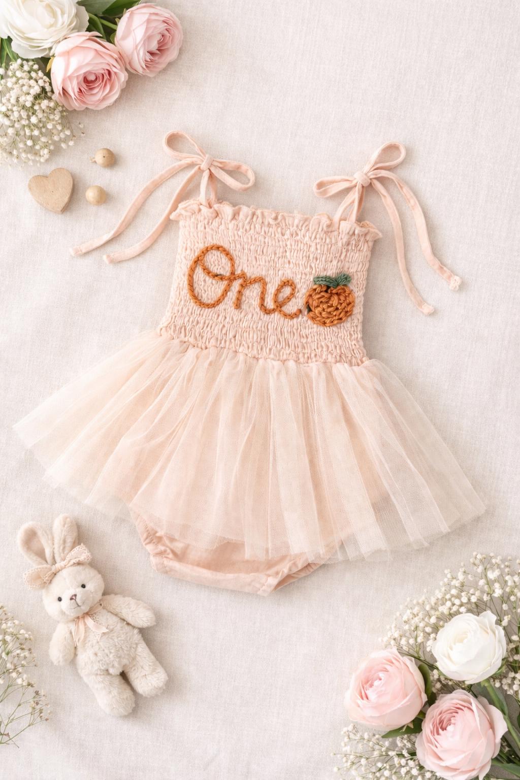 Personalised First Birthday Tutu Romper | Hand-Embroidered Fruit