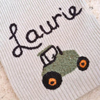 Personalised Baby Name Jumper | Hand-Embroidered Chunky Knit | Tractor Design