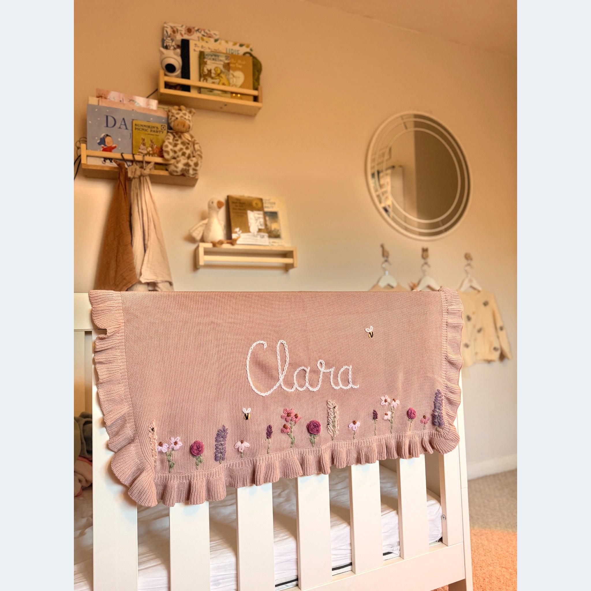 Personalized Hand Embroidered Baby Name Blanket | Baby Girls Gift | First Birthday | Custom Blanket | Newborn Baby Gift | Flowers Floral