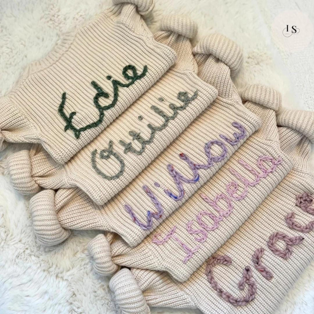 Personalised Baby Name Jumper | Embroidered Knit Sweater | Personalised Baby Gift | Baby Girl Jumper | Baby Boy Jumper | Newborn & Toddler Outfit