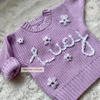 Personalised Baby Name Jumper | Hand Embroidered Knit Jumper | Newborn, Toddler, Child Gift | New Baby Gift | Baby Girl Jumper | flowers