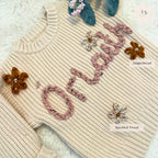 Personalised Baby Name Jumper | Hand Embroidered Knit Jumper | Newborn, Toddler, Child Gift | New Baby Gift | Baby Girl Jumper | flowers