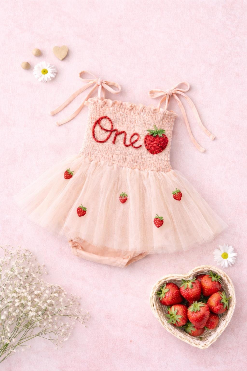 Berry First Birthday Outfit for Baby Girl | Fruit Cake Smash Tutu Romper | One 1st Birthday Outfit | Strawberry, Peach, Lemon, Cherries