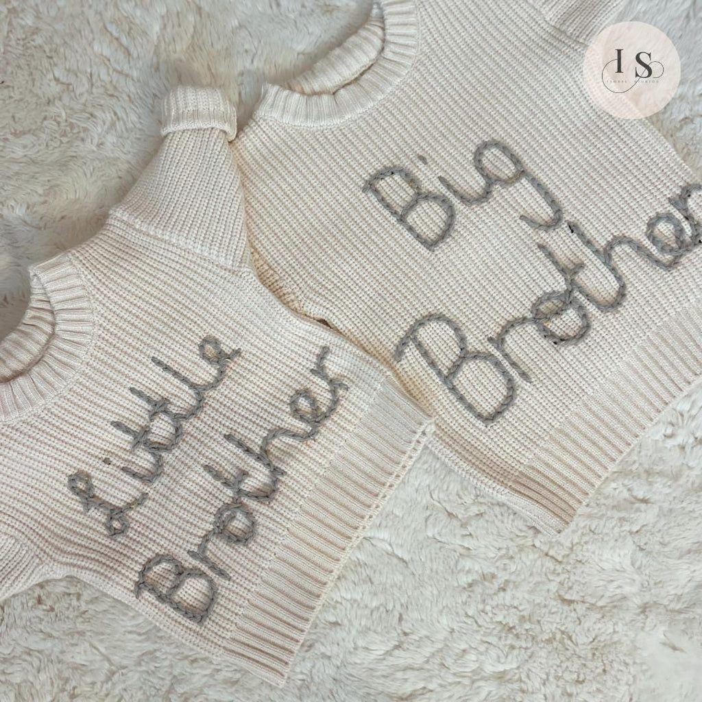 Little Brother | Big Brother | Big Sister | Little Sister | Personalised Baby Jumper | Embroidered Knit Jumper | Pregnancy Announcement