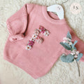 Personalised Baby Knit Jumper with Floral Letter | Embroidered Name Sweater Newborn to 5yrs | Baby Shower Girl Gift | Custom Toddler Outfit