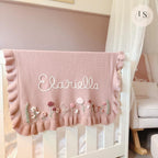 Personalised Hand Embroidered Baby Name Blanket | Baby Girls Gift | Custom Cream White Neutral Blanket | Newborn Baby Gift | Flowers Floral
