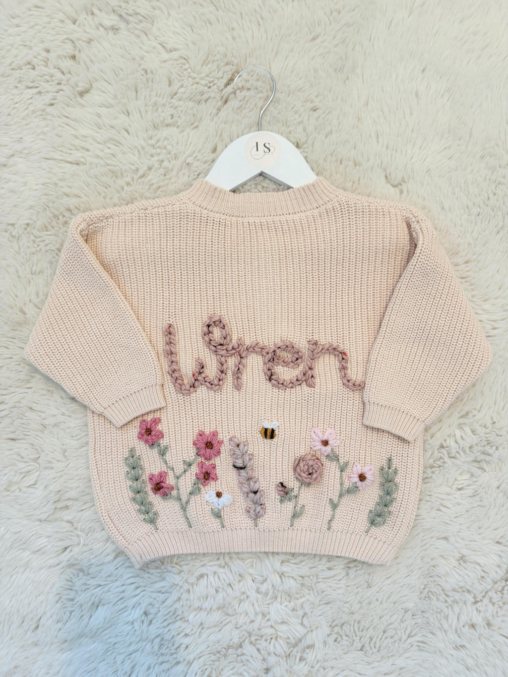 Hand Embroidered Flower Jumper | Personalised Name Jumper | Child Toddler Baby | Girls Birthday Gift | First Birthday | Custom Pink Jumper
