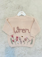 Hand Embroidered Flower Jumper | Personalised Name Jumper | Child Toddler Baby | Girls Birthday Gift | First Birthday | Custom Pink Jumper