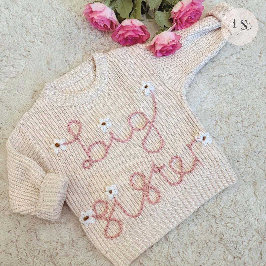 Big Sister Jumper | Little Sister | Personalised Baby Jumper | Embroidered Knit Jumper | Pregnancy Announcement | Baby Girl Matching Jumper