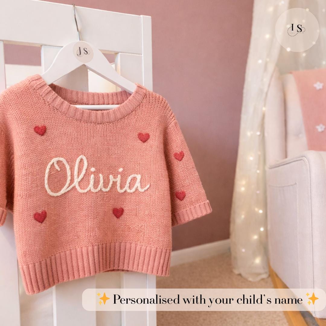 Personalized Valentine's Jumper | Baby & Toddler Heart Embroidered Sweater | Custom Name Knit Jumper | Valentine's Baby Outfit |