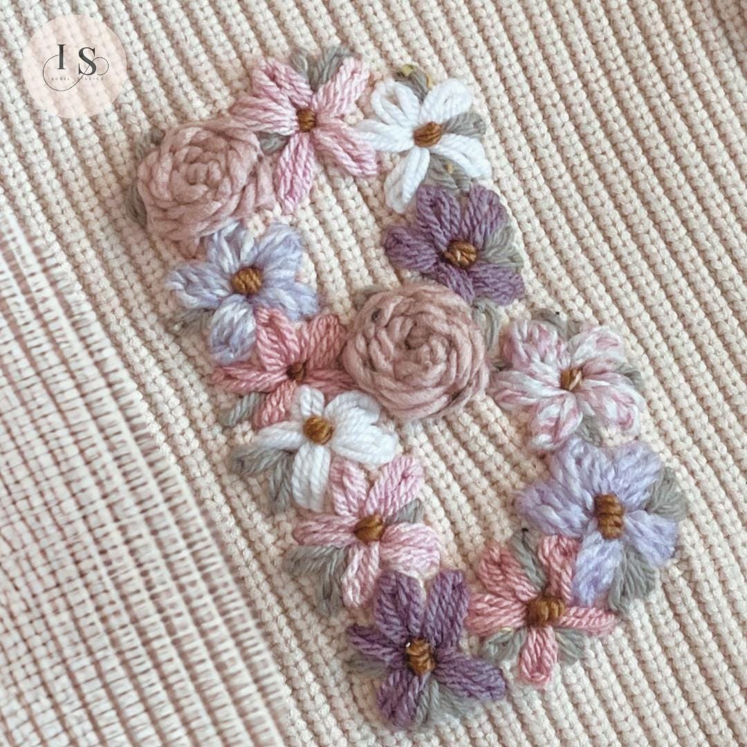 Personalised Embroidered Baby Set | Hand Embroidered Knit Set | Floral Initial Top & Shorts | Two Piece Romper Set Summer Outfit | Toddler