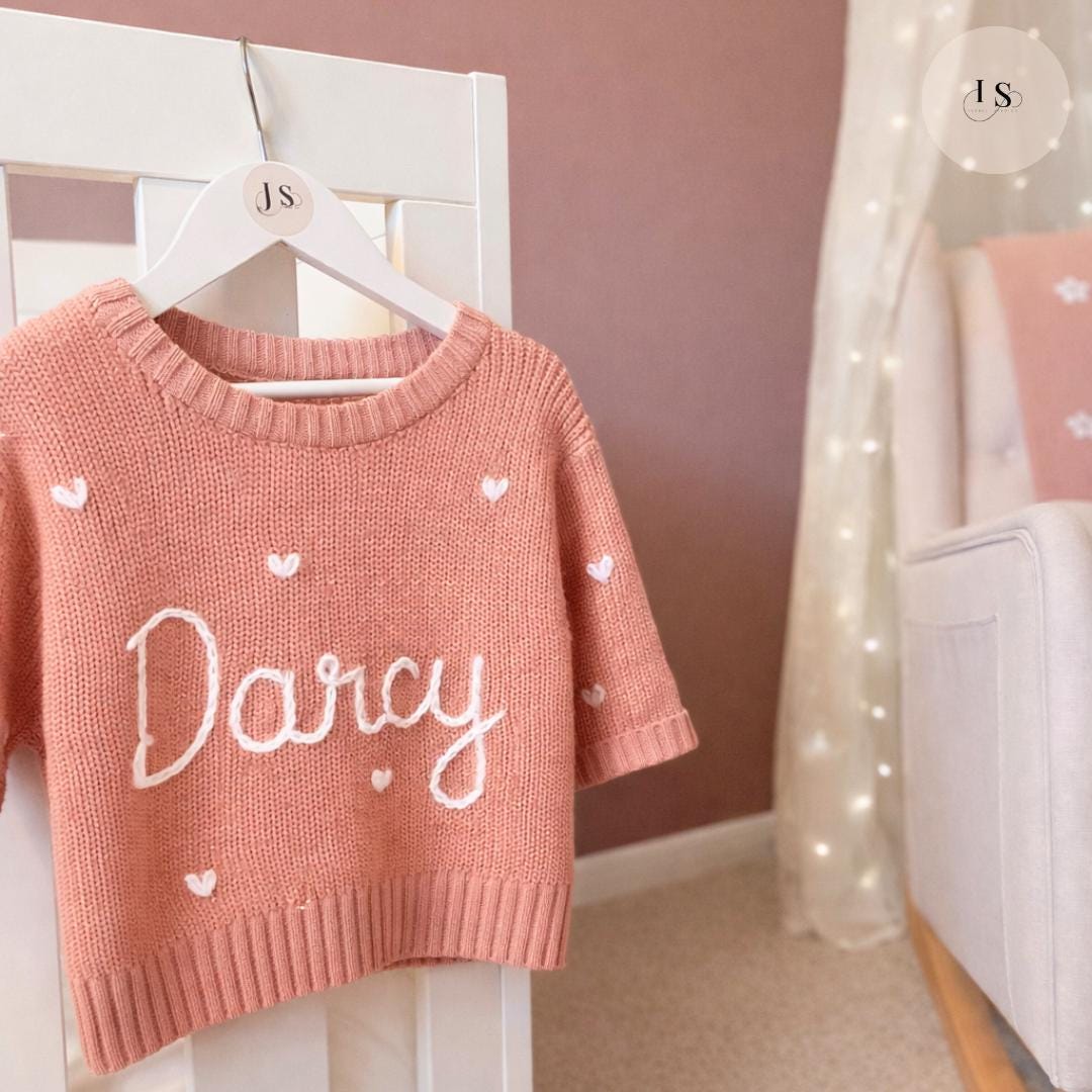 Personalized Valentine's Jumper | Baby & Toddler Heart Embroidered Sweater | Custom Name Knit Jumper | Valentine's Baby Outfit |