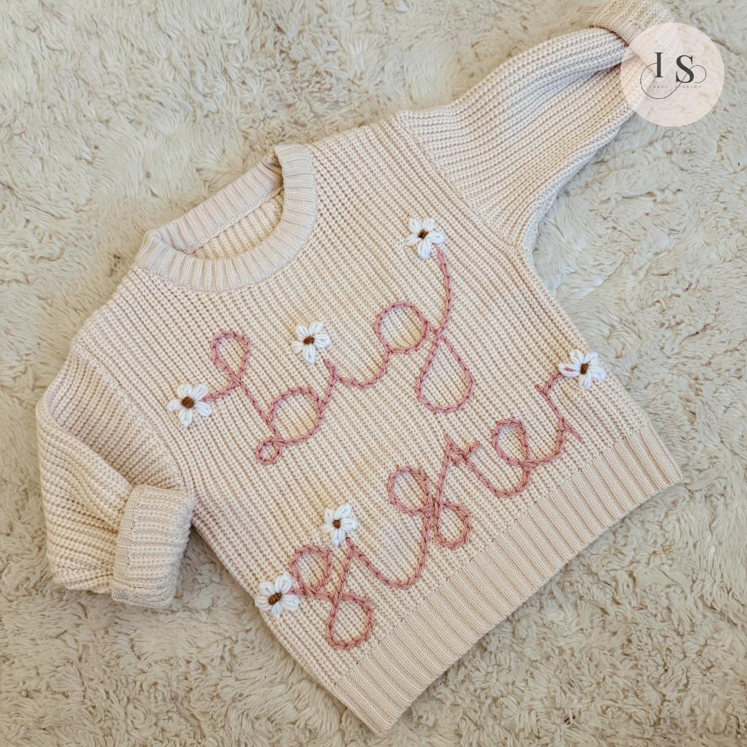 Big Sister Jumper | Little Sister | Personalised Baby Jumper | Embroidered Knit Jumper | Pregnancy Announcement | Baby Girl Matching Jumper