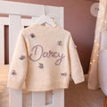 Hand Embroidered Rose Flower Cardigan | Personalised Name Cardigan | Toddler Baby | Girls Birthday Gift | First Birthday | Custom Cardigan