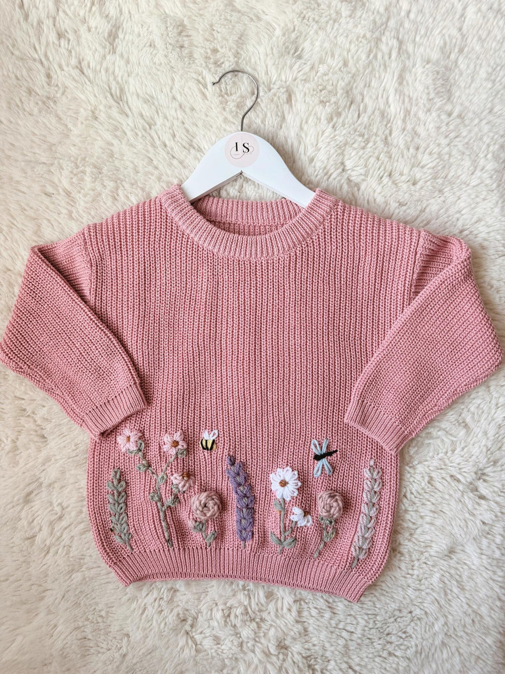 Hand Embroidered Flower Jumper | Personalised Name Jumper | Child Toddler Baby | Girls Birthday Gift | First Birthday | Custom Pink Jumper