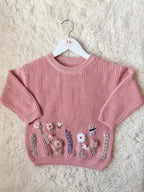 Hand Embroidered Flower Jumper | Personalised Name Jumper | Child Toddler Baby | Girls Birthday Gift | First Birthday | Custom Pink Jumper