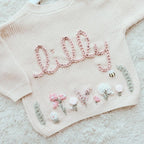 Hand Embroidered Flower Cardigan | Name Cardigan | Child Toddler Baby | Girls Birthday Gift | First Birthday | Custom Cardigan