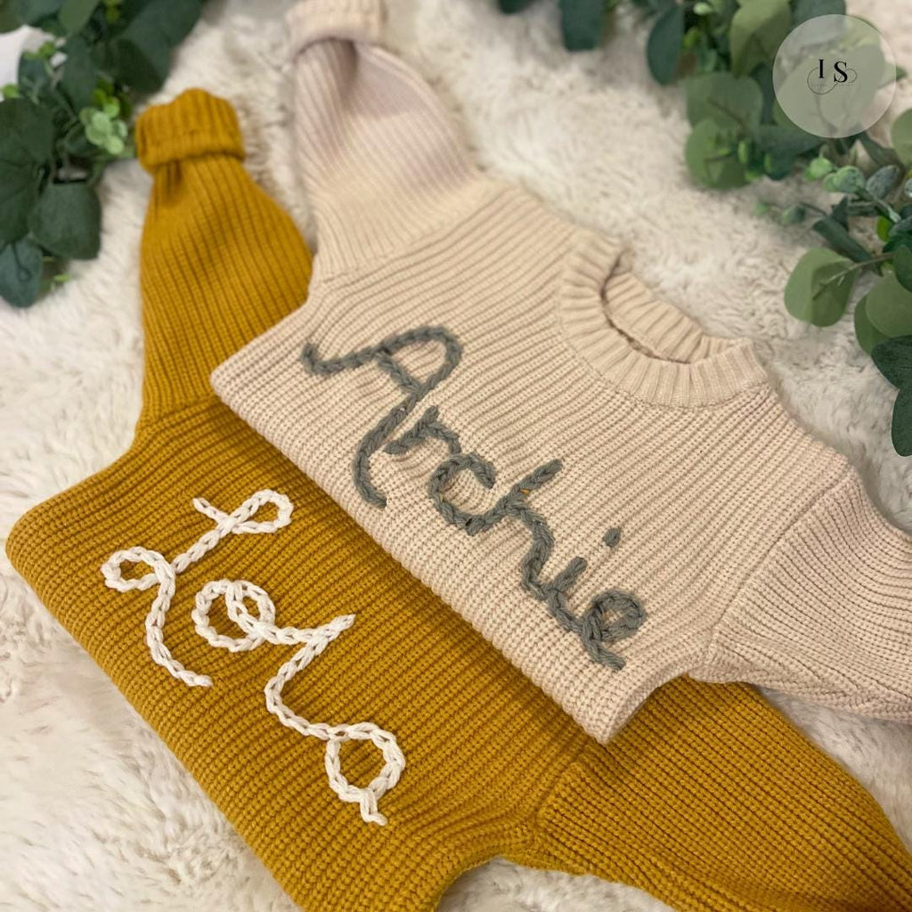 Personalised Baby Name Jumper | Embroidered Knit Sweater | Personalised Baby Gift | Baby Girl Jumper | Baby Boy Jumper | Newborn & Toddler Outfit